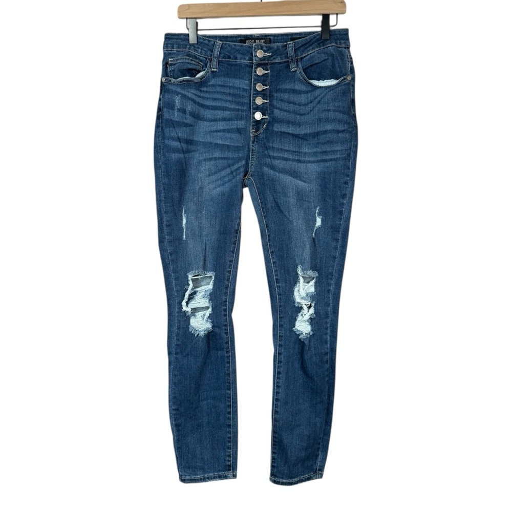 Judy Blue Button Fly Skinny Fit Distressed Denim Jeans Size 11/30 Juniors